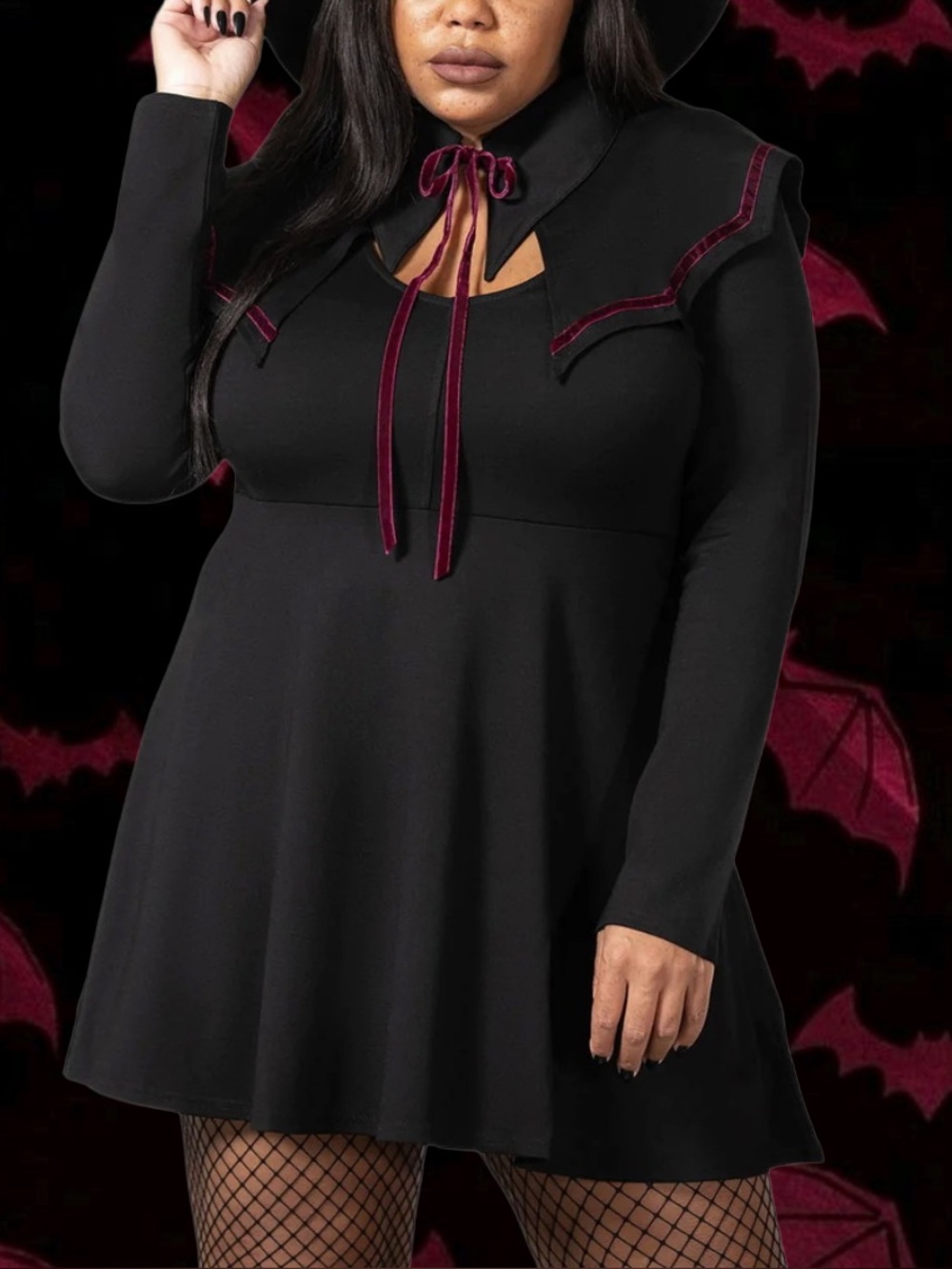 NWT Killstar Bat Magic Collared Black Long Sleeve Mini Dress Sailor Collar Sz XL